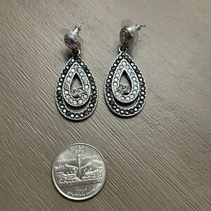 Brighton, dangle earrings black and clear rhinestones star accent ￼